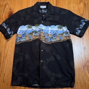 Pacific Legend‎ Hawaiian Shirt Men's Medium Black Motorcycle Chopper Made in USA